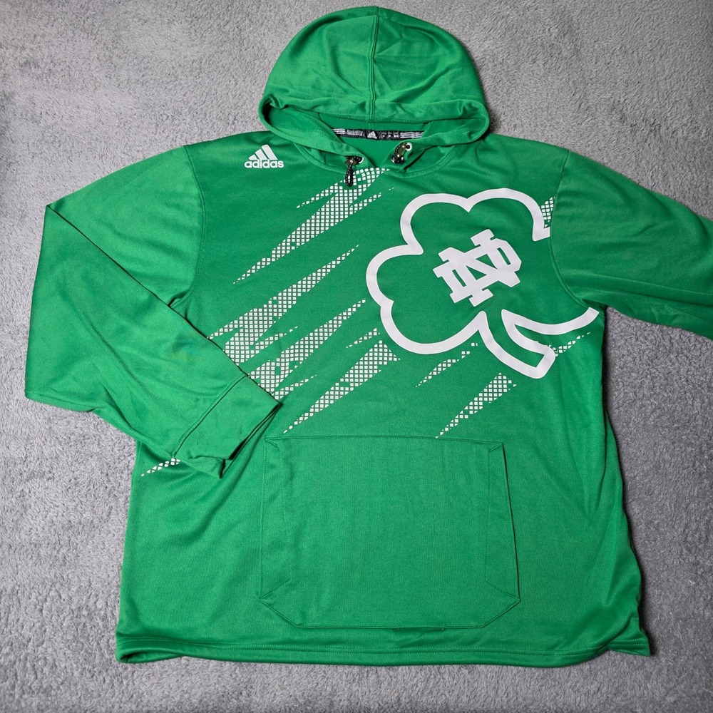 Adidas Mens M Hoodie Green Notre Dame Fighting Irish Shamrock Graphic Pullover